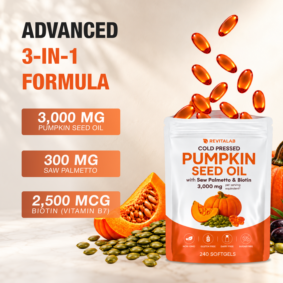 Revitalab® Pumpkin Seed Oil w/ Saw Palmetto & Biotin